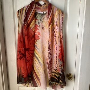 SUSAN GRAVER: printed sheer lightweight vest, 1X
